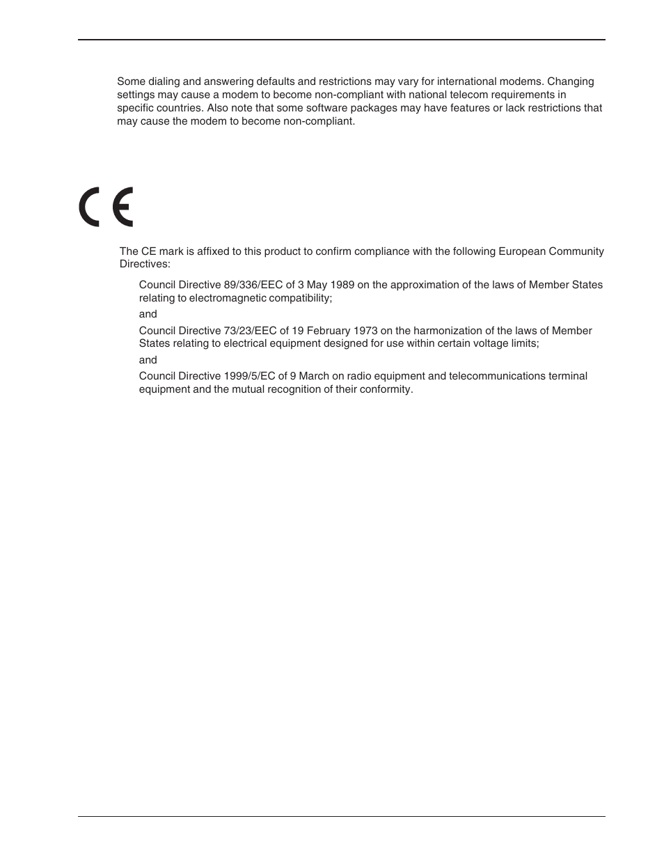 International modem restrictions, Emc, safety, and r&tte directive compliance | Multi-Tech Systems BA-Series User Manual | Page 105 / 109