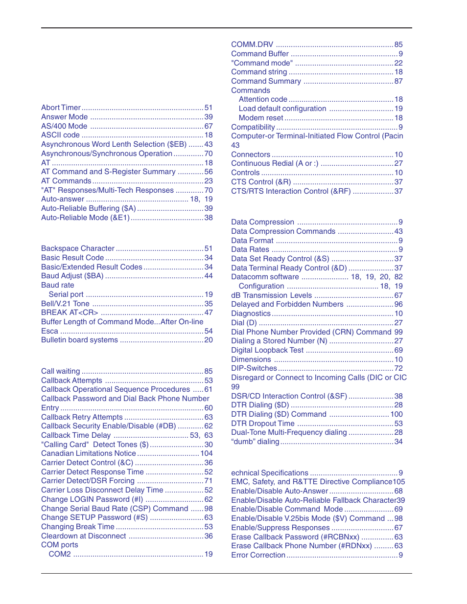 Index | Multi-Tech Systems BA-Series User Manual | Page 106 / 109