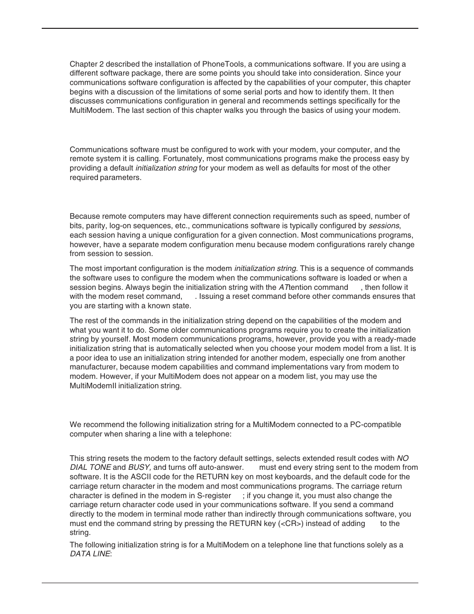 1 introduction, 2 configuring your software, 1 configuringsoftware for your modem | 4 pc initialization strings, Introduction, Configuring your software, Configuringsoftware for your modem, Pc initialization strings, 1 configuring software for your modem | Multi-Tech Systems BA-Series User Manual | Page 18 / 109