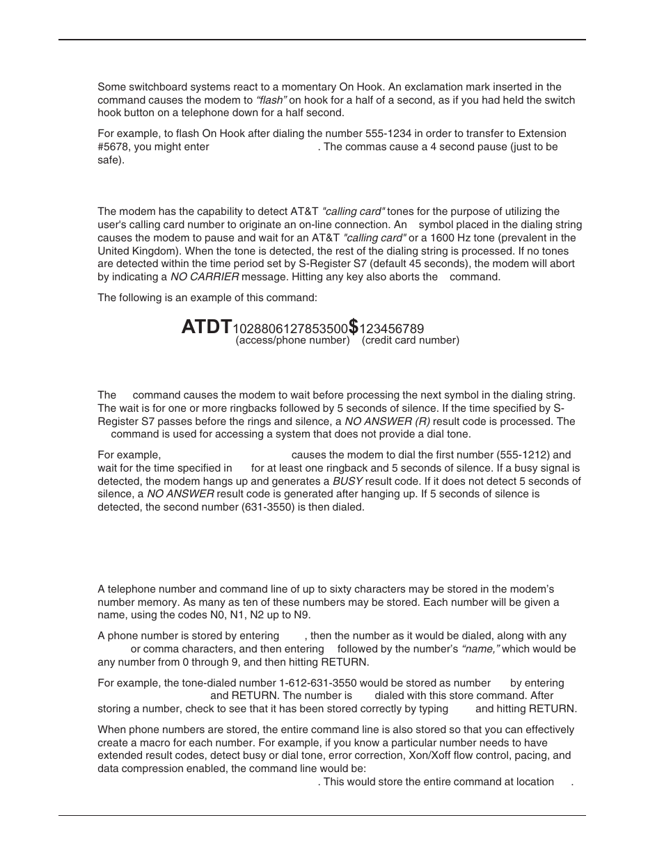 3 phone number memory commands, Phone number memory commands, Atdt | Multi-Tech Systems BA-Series User Manual | Page 30 / 109