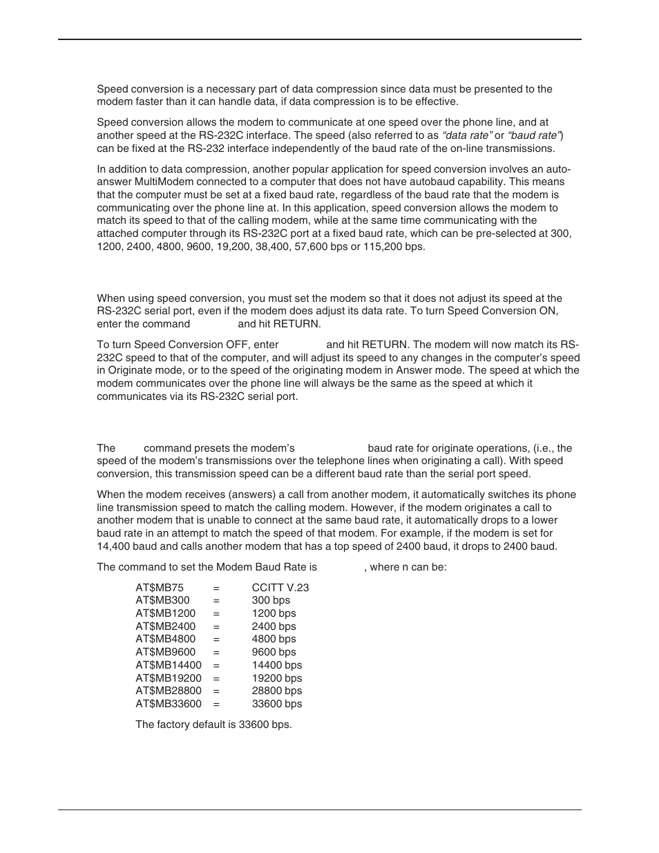 11 speed conversion commands | Multi-Tech Systems BA-Series User Manual | Page 44 / 109
