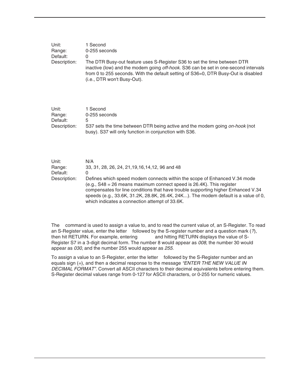 2 reading and assigning s-register values, Reading and assigning s-register values, 2834 series only) | Multi-Tech Systems BA-Series User Manual | Page 55 / 109