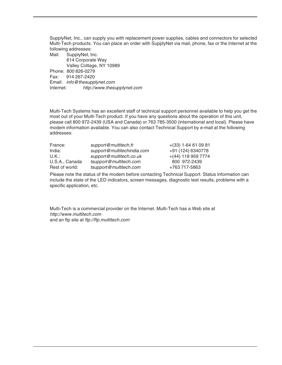 4 replacement parts, 5 technical support, 6 internet sites | Replacement parts, Technical support, Internet sites | Multi-Tech Systems BA-Series User Manual | Page 77 / 109
