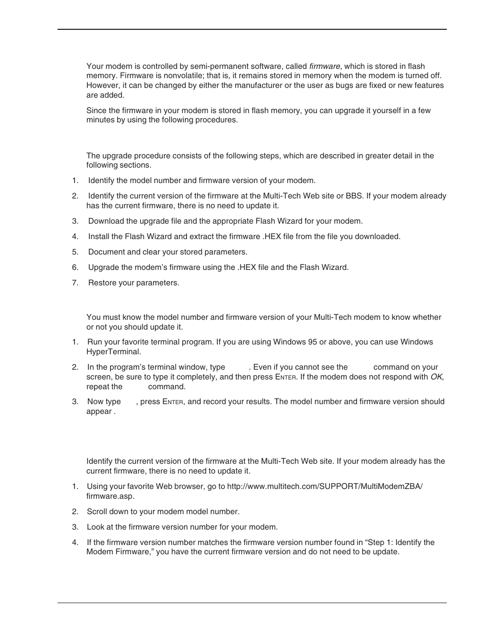 Appendix a -- upgrading your modem's firmware, Appendix a -- upgrading your modem’s firmware, Step 1: identify the modem firmware | Step 2: identify the current firmware version | Multi-Tech Systems BA-Series User Manual | Page 79 / 109