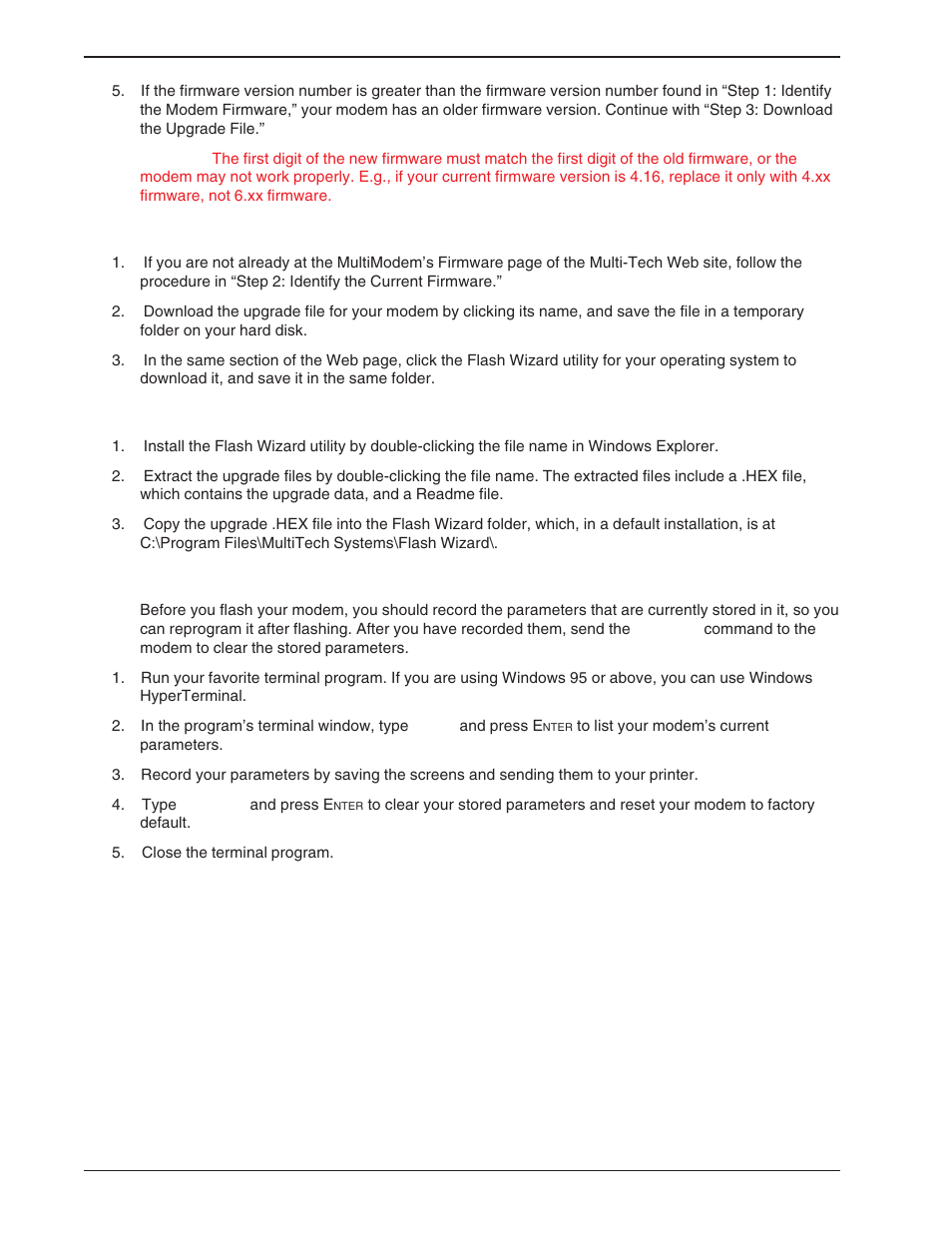 Step 3: download the upgrade file, Step 4: extract the upgrade files, Step 5: clear your stored parameters | Multi-Tech Systems BA-Series User Manual | Page 80 / 109