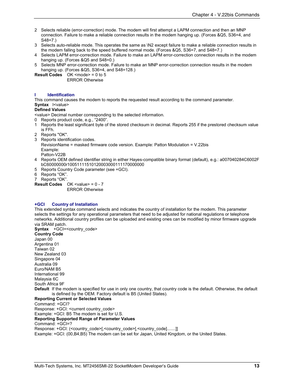 Multi-Tech Systems MT2456SMI22 User Manual | Page 13 / 58