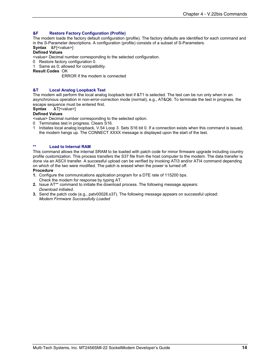 Multi-Tech Systems MT2456SMI22 User Manual | Page 14 / 58