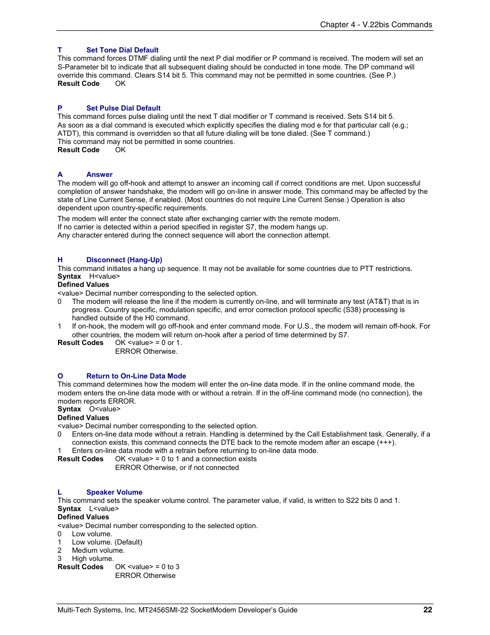 Multi-Tech Systems MT2456SMI22 User Manual | Page 22 / 58