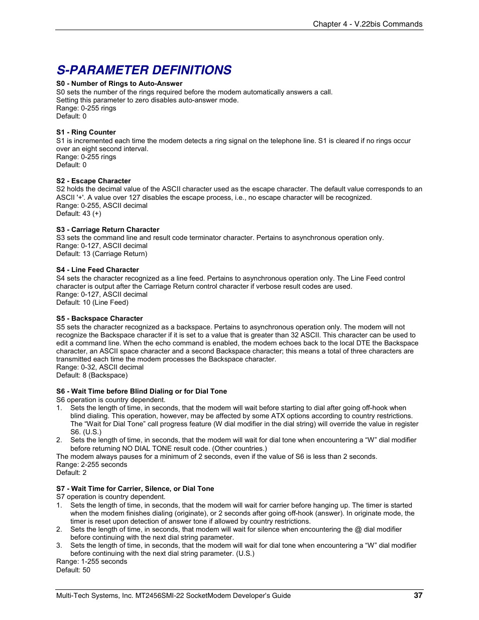 S-parameter definitions | Multi-Tech Systems MT2456SMI22 User Manual | Page 37 / 58