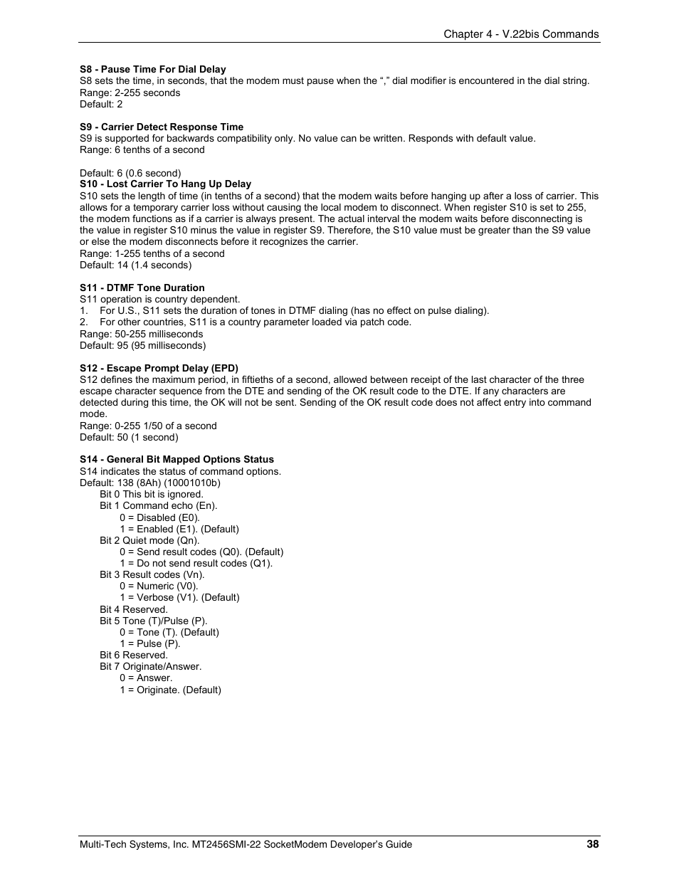 Multi-Tech Systems MT2456SMI22 User Manual | Page 38 / 58