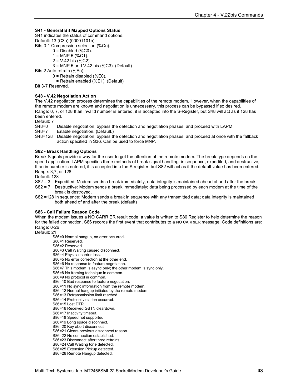 Multi-Tech Systems MT2456SMI22 User Manual | Page 43 / 58