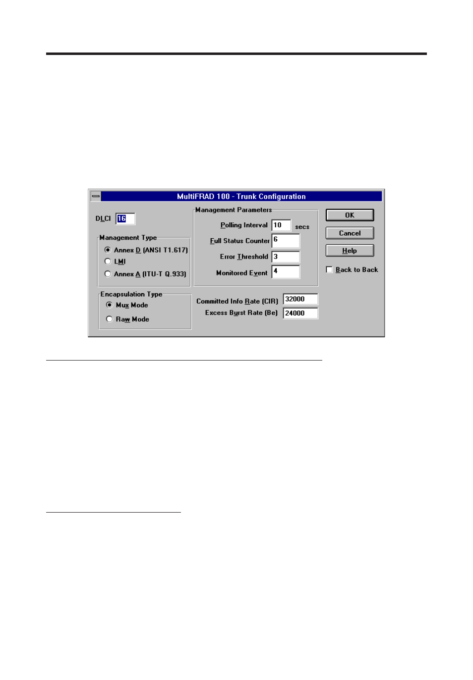 4 trunk configuration, Data link connection identifier (dlci), Management type | Multi-Tech Systems FR111 User Manual | Page 62 / 99