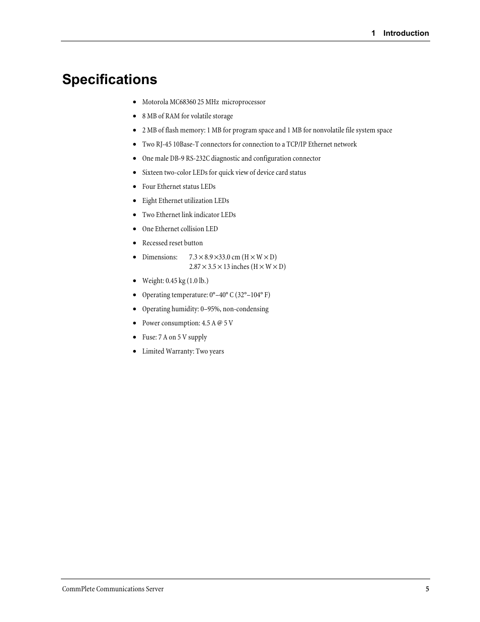 Specifications | Multi-Tech Systems MR9600 User Manual | Page 13 / 86