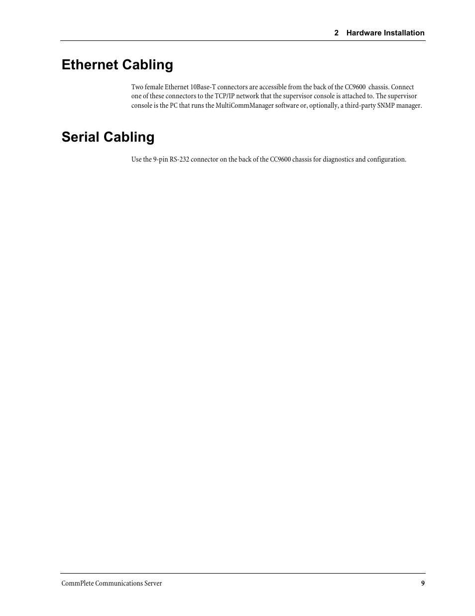 Ethernet cabling, Serial cabling | Multi-Tech Systems MR9600 User Manual | Page 17 / 86