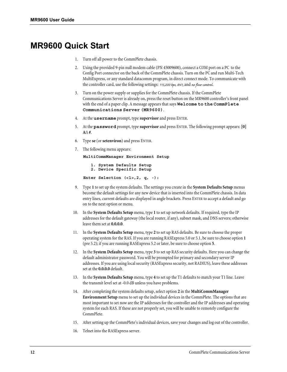 Mr9600 quick start | Multi-Tech Systems MR9600 User Manual | Page 20 / 86