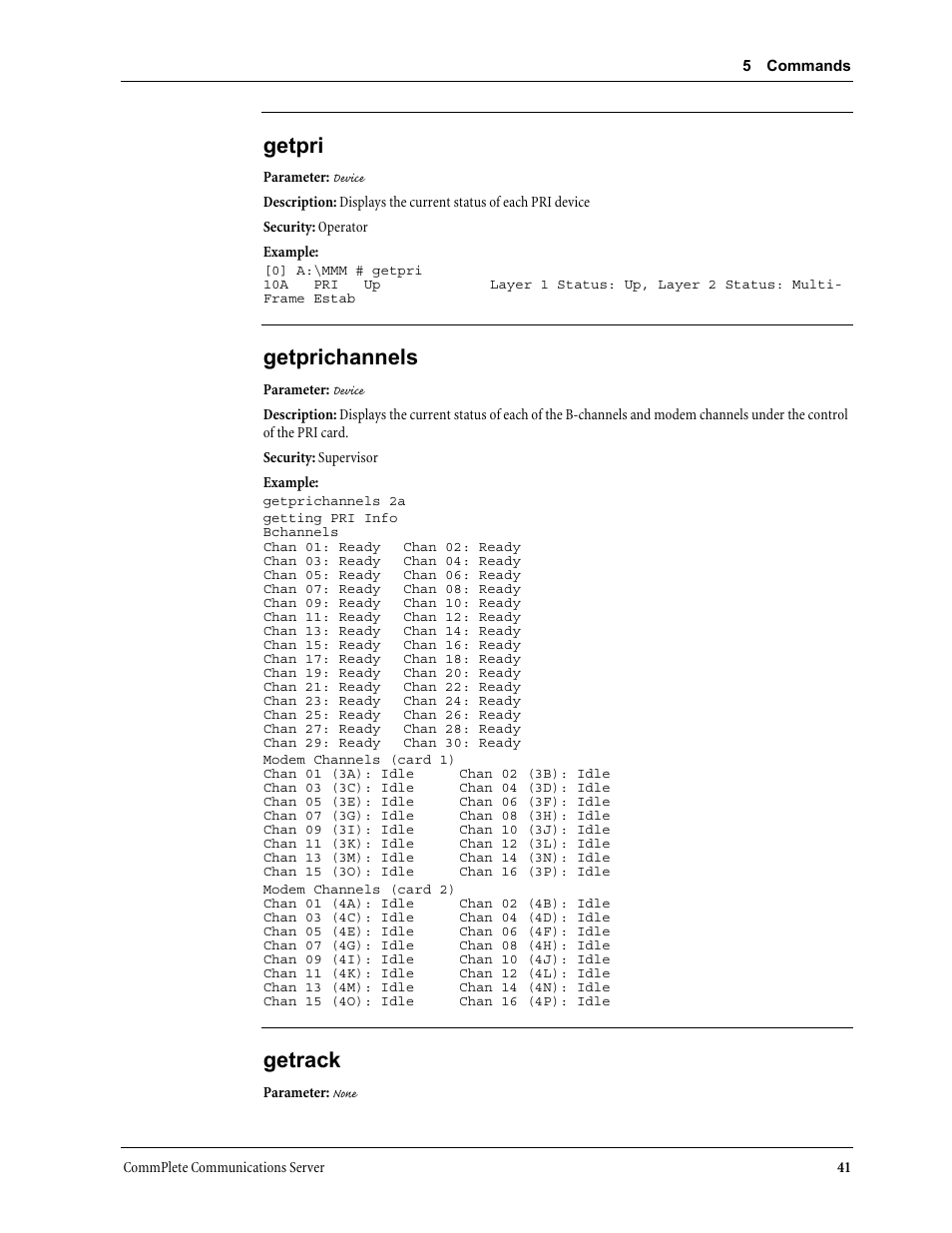 Getpri, Getprichannels, Getrack | Multi-Tech Systems MR9600 User Manual | Page 49 / 86