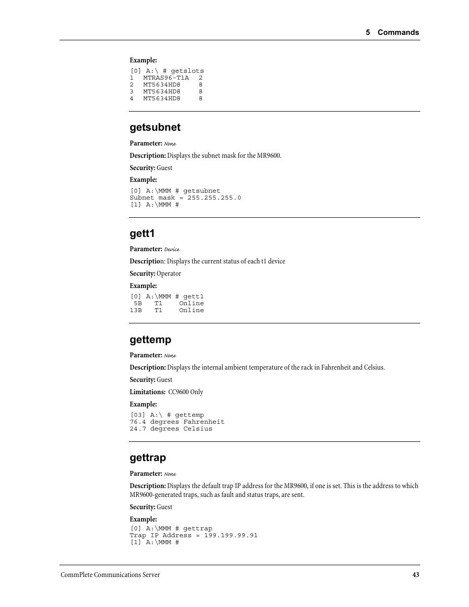 Getsubnet, Gett1, Gettemp | Gettrap | Multi-Tech Systems MR9600 User Manual | Page 51 / 86