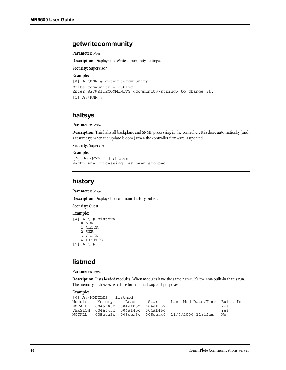 Getwritecommunity, Haltsys, History | Listmod | Multi-Tech Systems MR9600 User Manual | Page 52 / 86