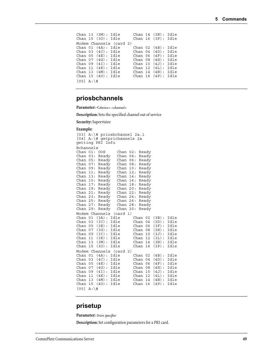 Priosbchannels, Prisetup | Multi-Tech Systems MR9600 User Manual | Page 57 / 86