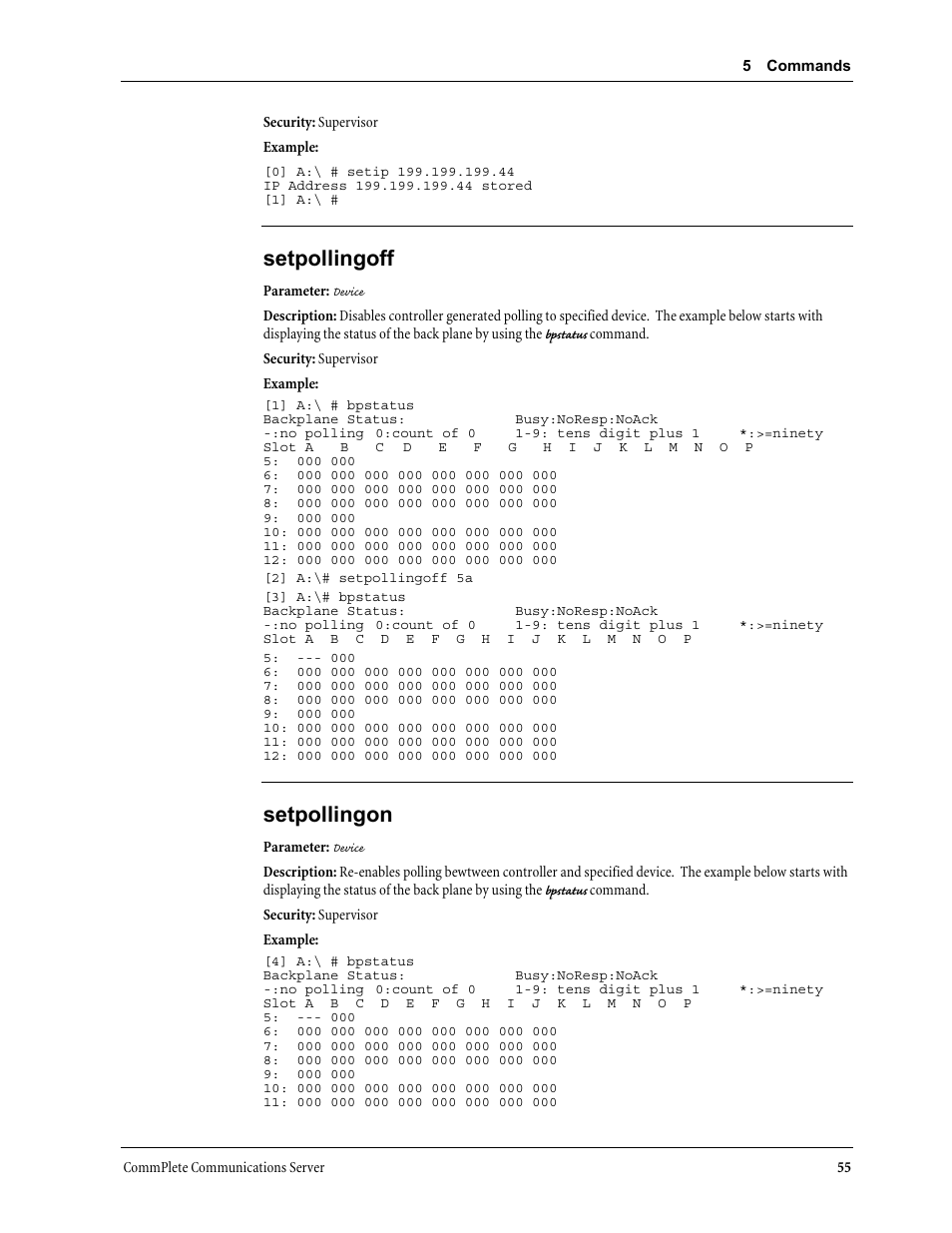 Setpollingoff, Setpollingon | Multi-Tech Systems MR9600 User Manual | Page 63 / 86