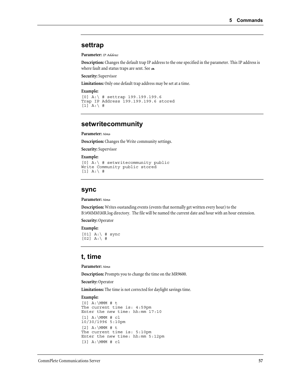 Settrap, Setwritecommunity, Sync | T, time | Multi-Tech Systems MR9600 User Manual | Page 65 / 86