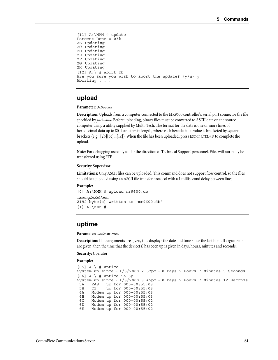 Upload, Uptime | Multi-Tech Systems MR9600 User Manual | Page 69 / 86