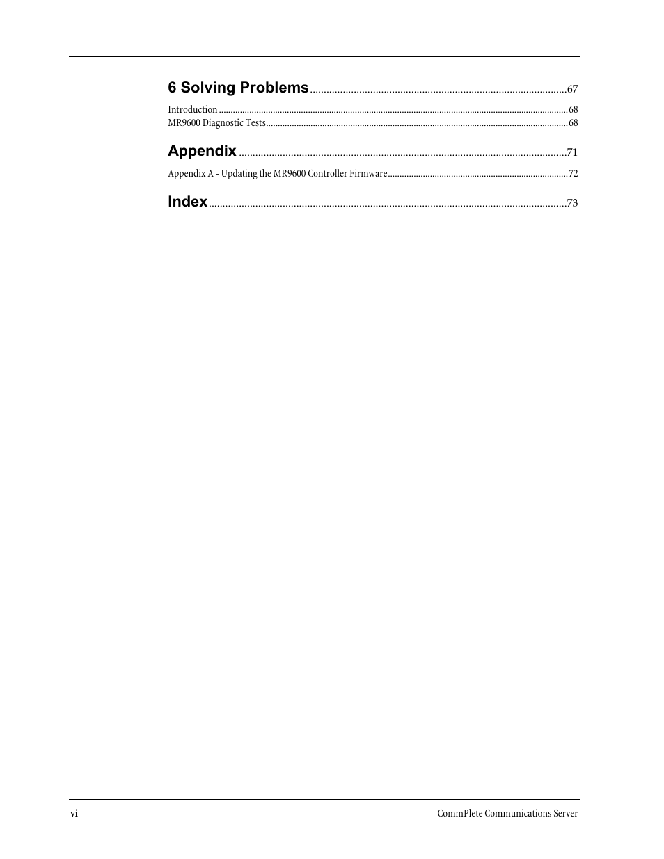 6 solving problems, Appendix, Index | Multi-Tech Systems MR9600 User Manual | Page 8 / 86