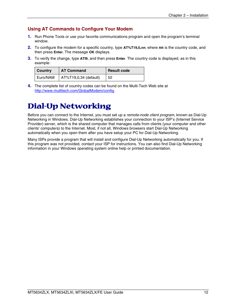 Dial-up networking, Etworking, Chapter 3 – remote configuration | Multi-Tech Systems MT5634ZLXFE User Manual | Page 12 / 43