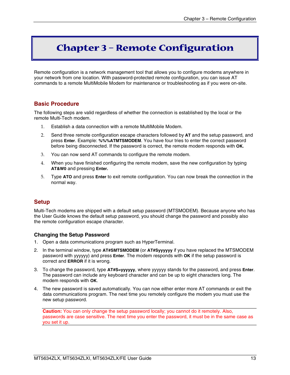 Chapter 3 – remote configuration, Basic procedure setup | Multi-Tech Systems MT5634ZLXFE User Manual | Page 13 / 43