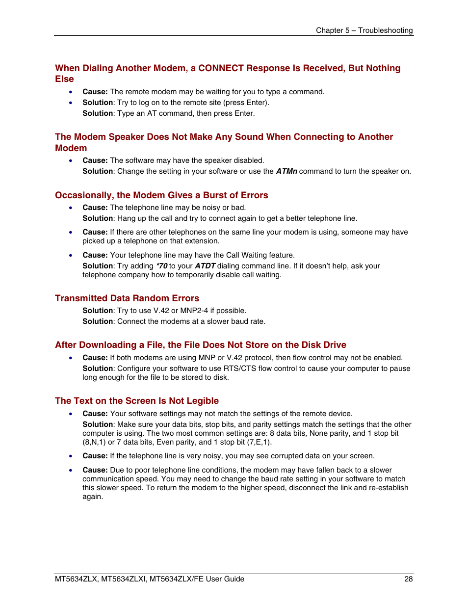 Multi-Tech Systems MT5634ZLXFE User Manual | Page 28 / 43