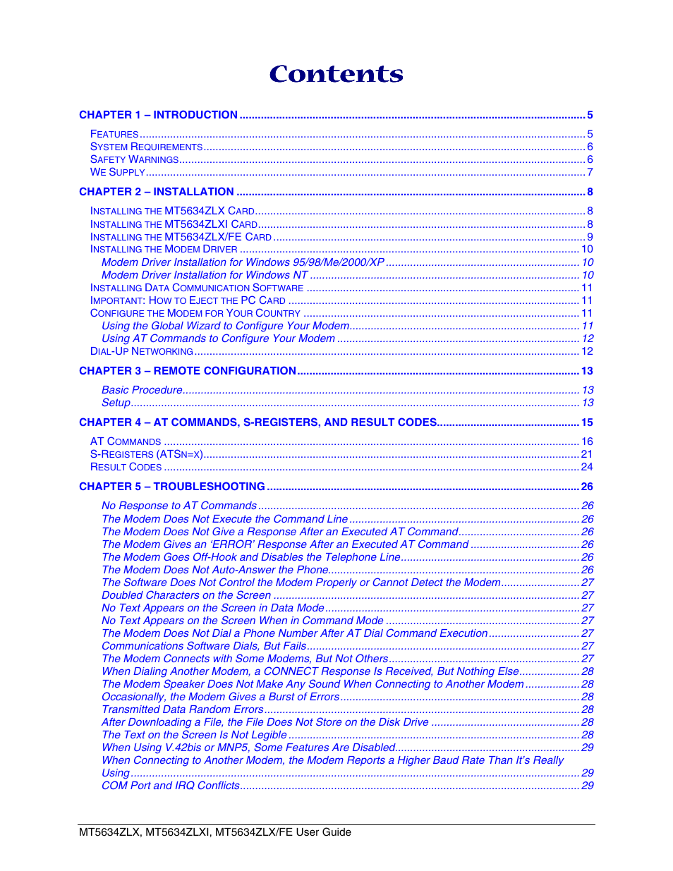 Multi-Tech Systems MT5634ZLXFE User Manual | Page 3 / 43