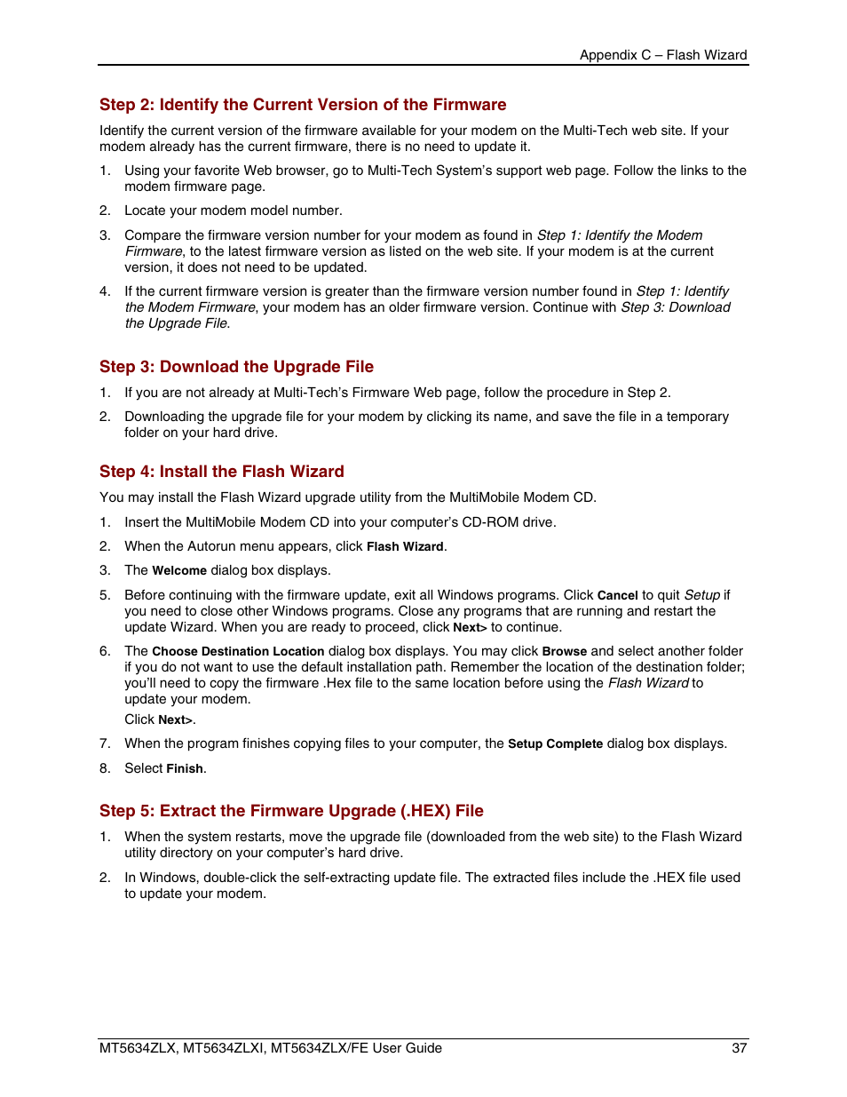 Multi-Tech Systems MT5634ZLXFE User Manual | Page 37 / 43