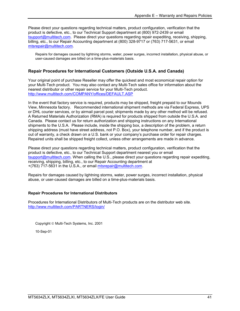 Multi-Tech Systems MT5634ZLXFE User Manual | Page 41 / 43