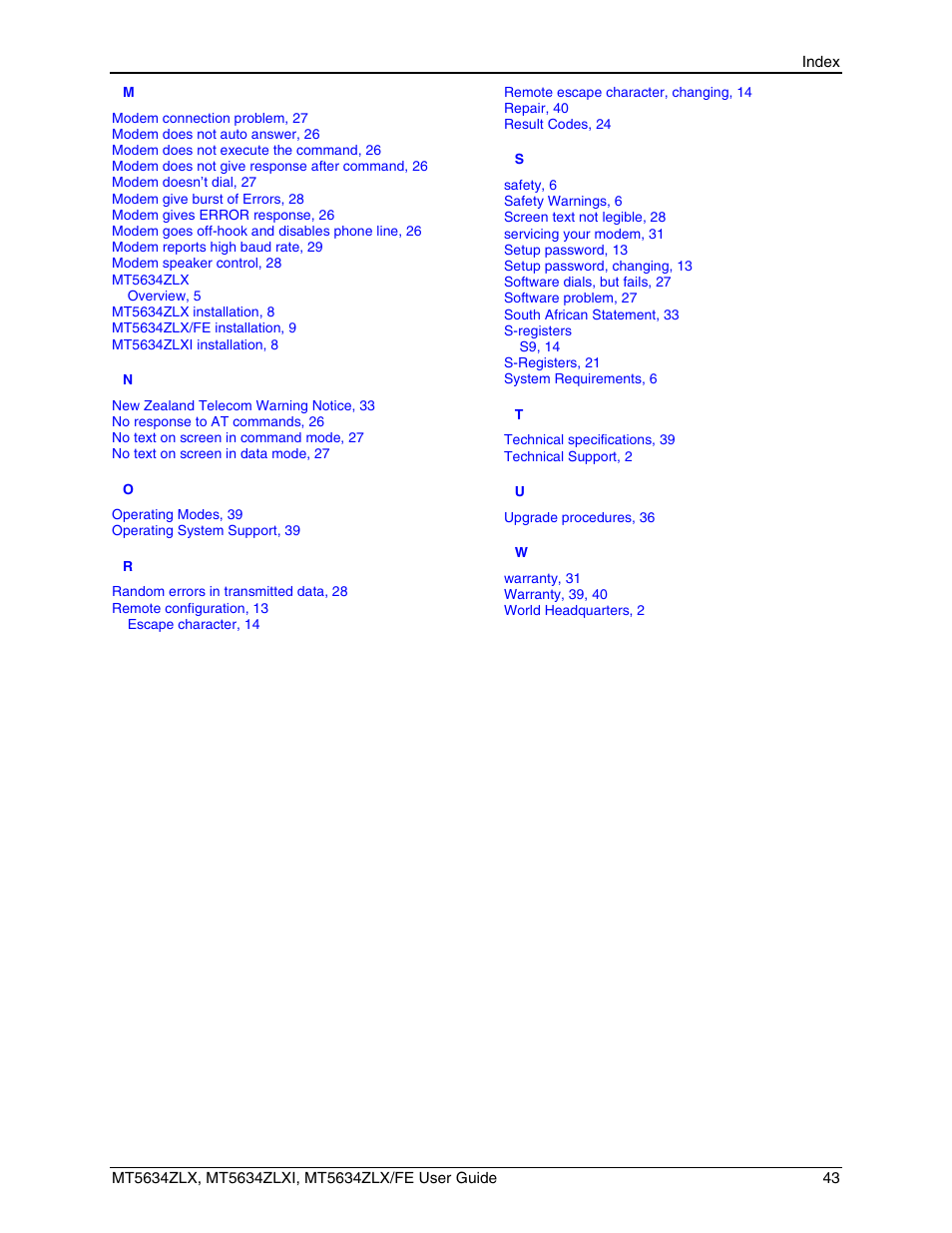 Multi-Tech Systems MT5634ZLXFE User Manual | Page 43 / 43