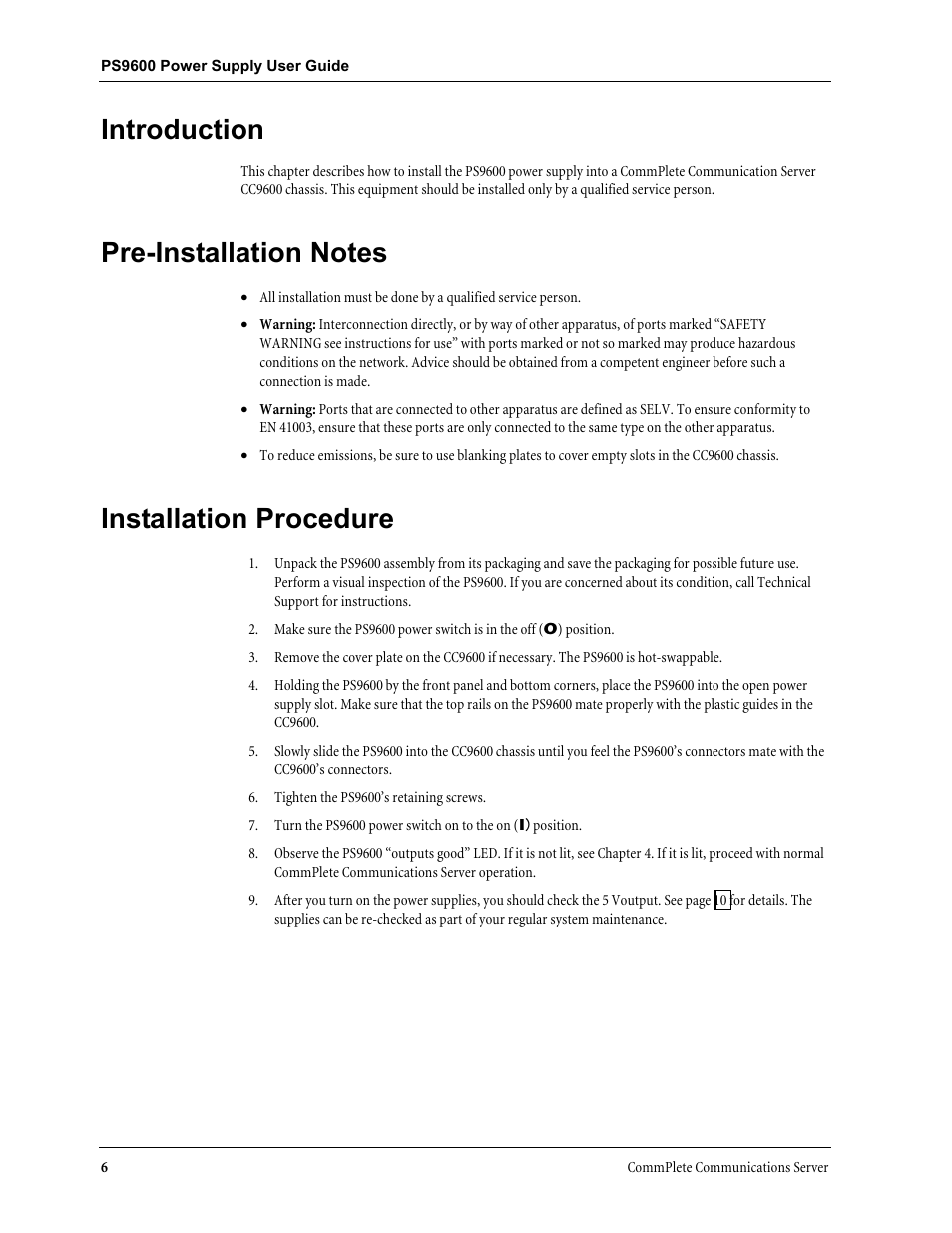 Introduction, Pre-installation notes, Installation procedure | Multi-Tech Systems PS9600 User Manual | Page 12 / 21