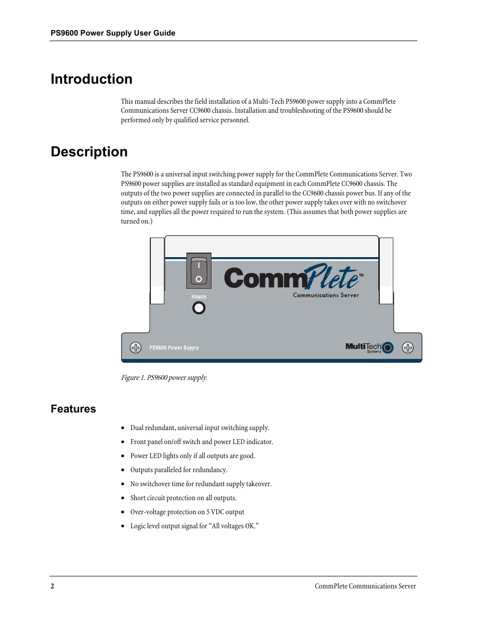 Introduction, Description, Features | Introduction description | Multi-Tech Systems PS9600 User Manual | Page 8 / 21