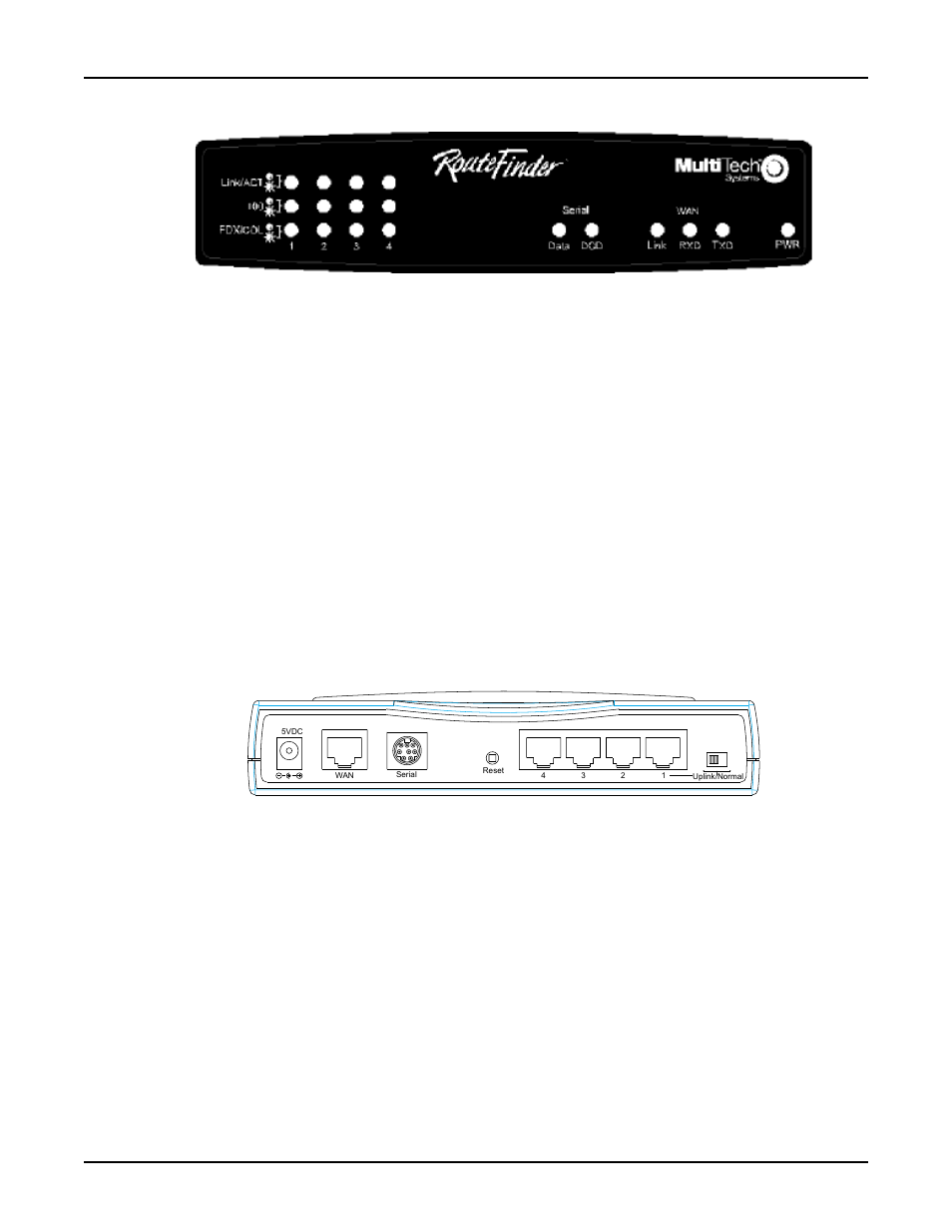 Front panel, Front panel description, Back panel | Back panel description | Multi-Tech Systems RF500S User Manual | Page 8 / 134