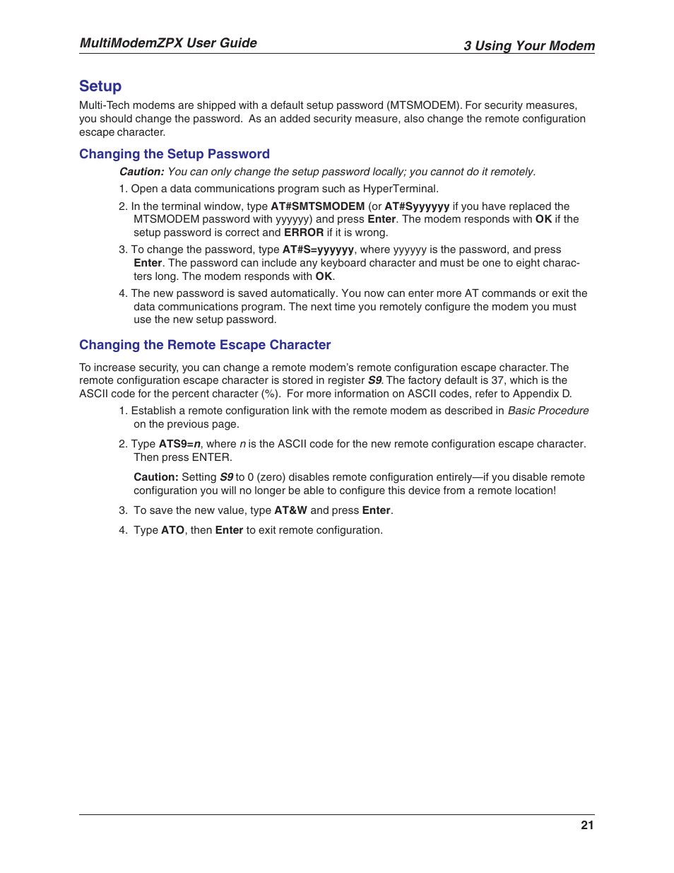 Setup | Multi-Tech Systems MULTIMODEM MT5634ZPX-V.92-ISA User Manual | Page 21 / 47