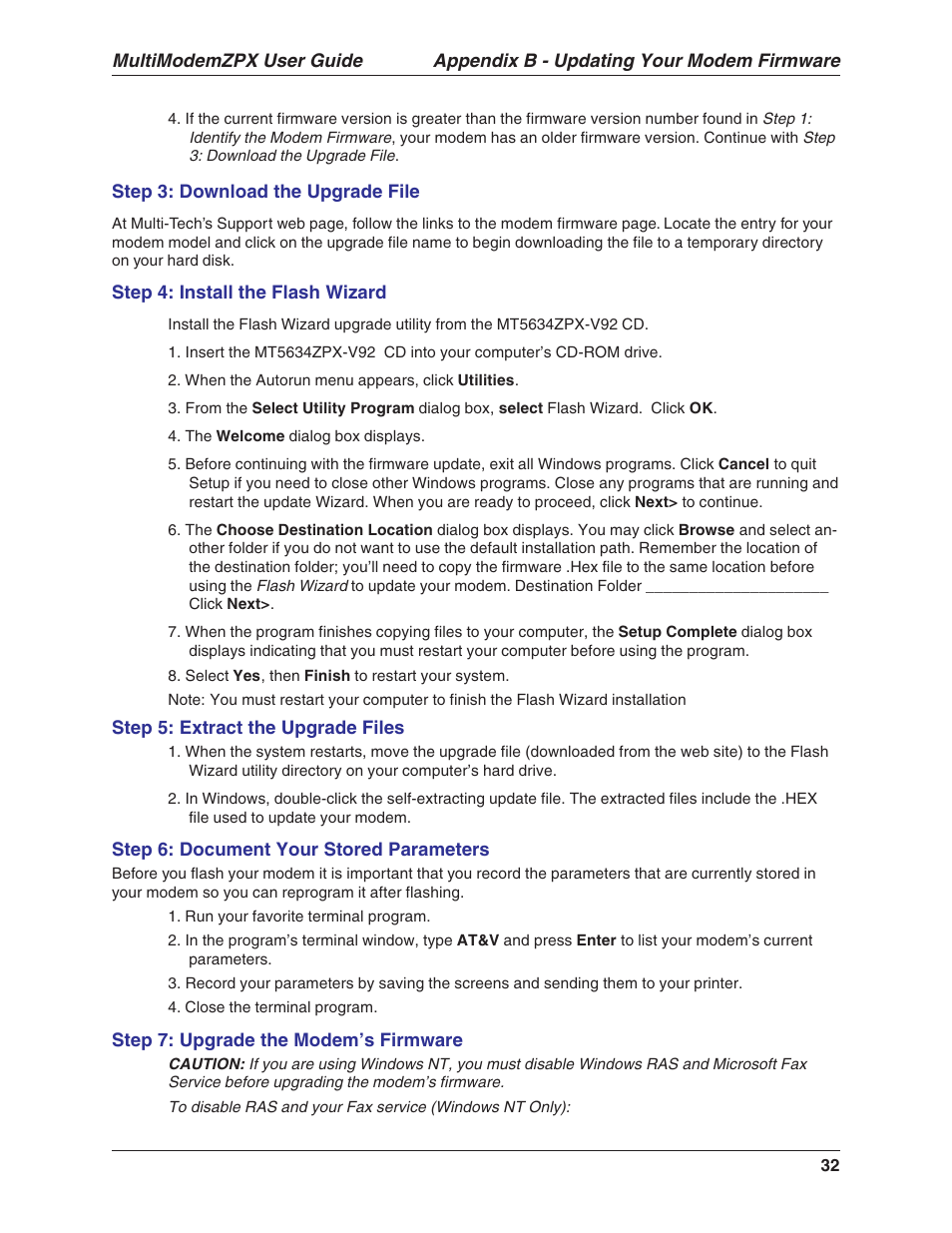Multi-Tech Systems MULTIMODEM MT5634ZPX-V.92-ISA User Manual | Page 32 / 47