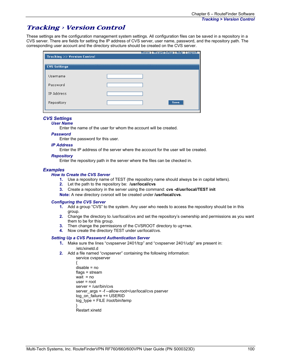 Tracking > version control | Multi-Tech Systems RF660 User Manual | Page 100 / 189