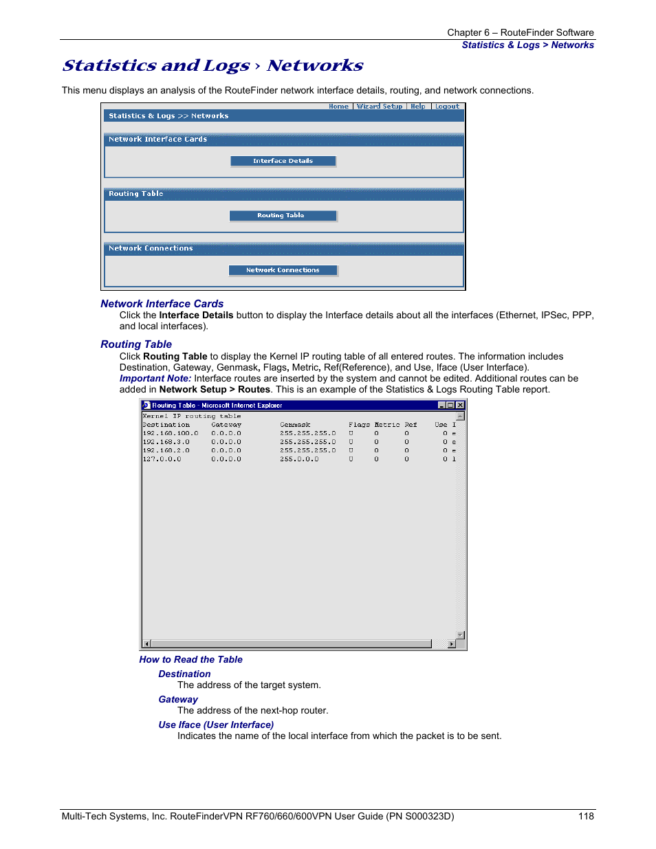 Statistics and logs, Networks | Multi-Tech Systems RF660 User Manual | Page 118 / 189