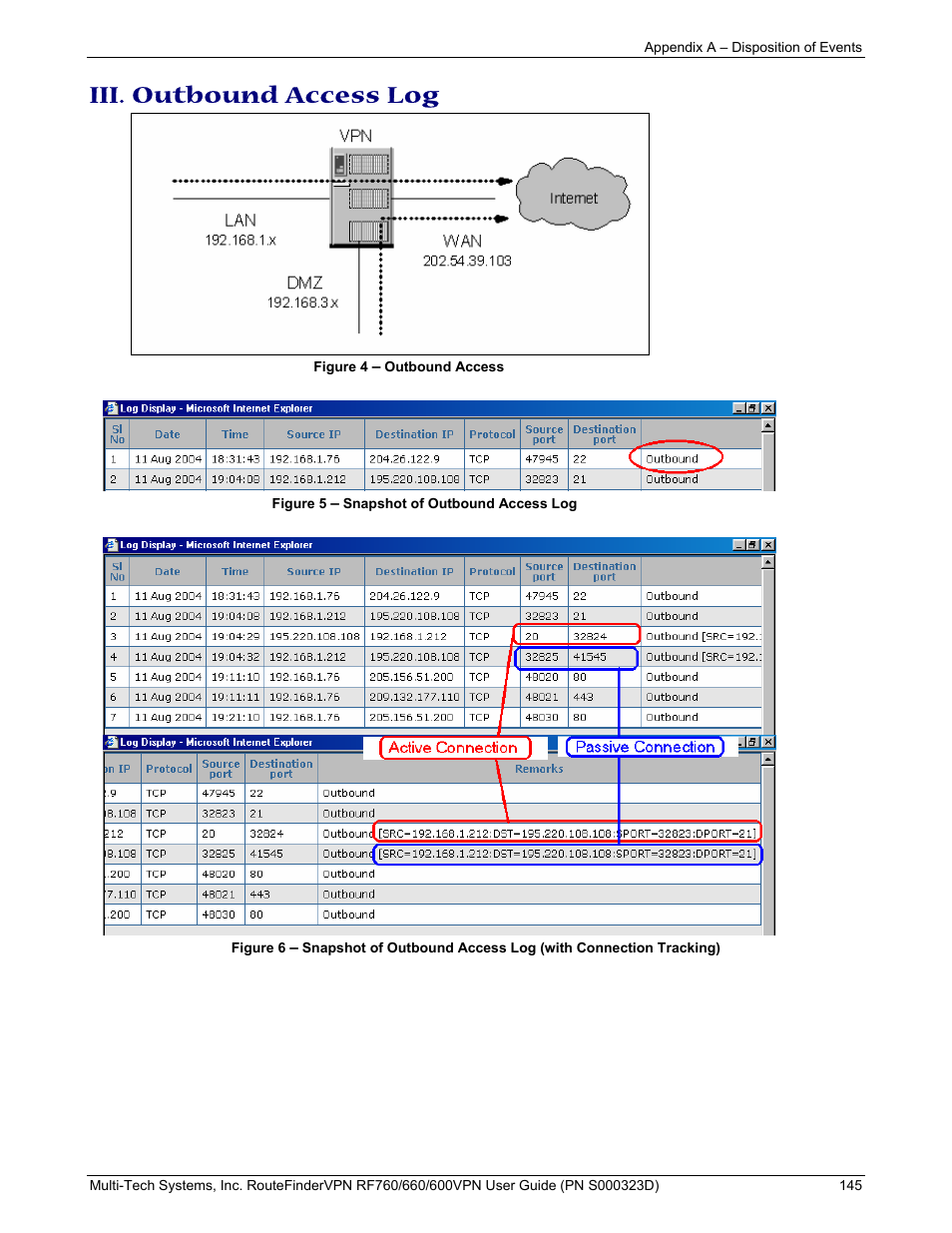 Iii. outbound access log | Multi-Tech Systems RF660 User Manual | Page 145 / 189