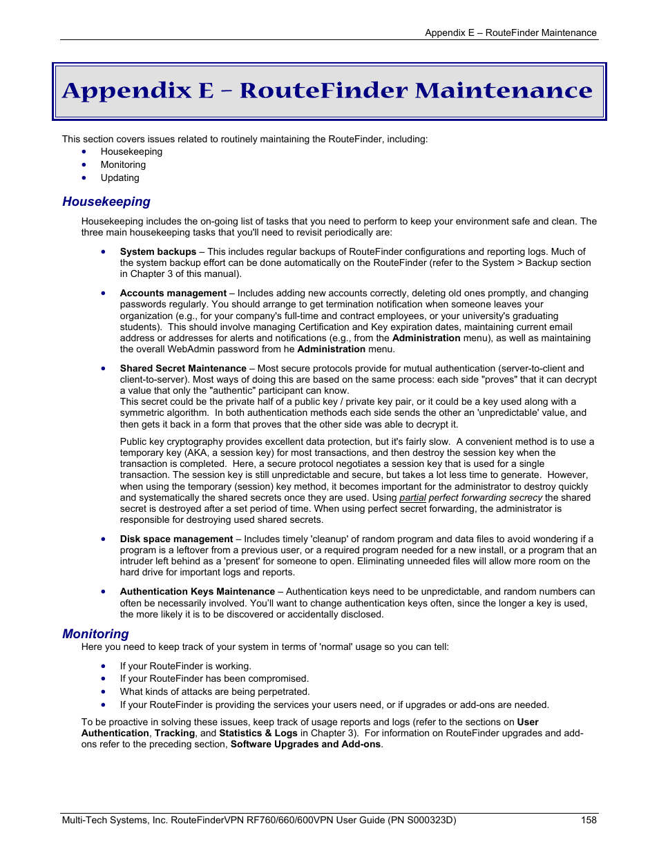 Appendix e – routefinder maintenance | Multi-Tech Systems RF660 User Manual | Page 158 / 189