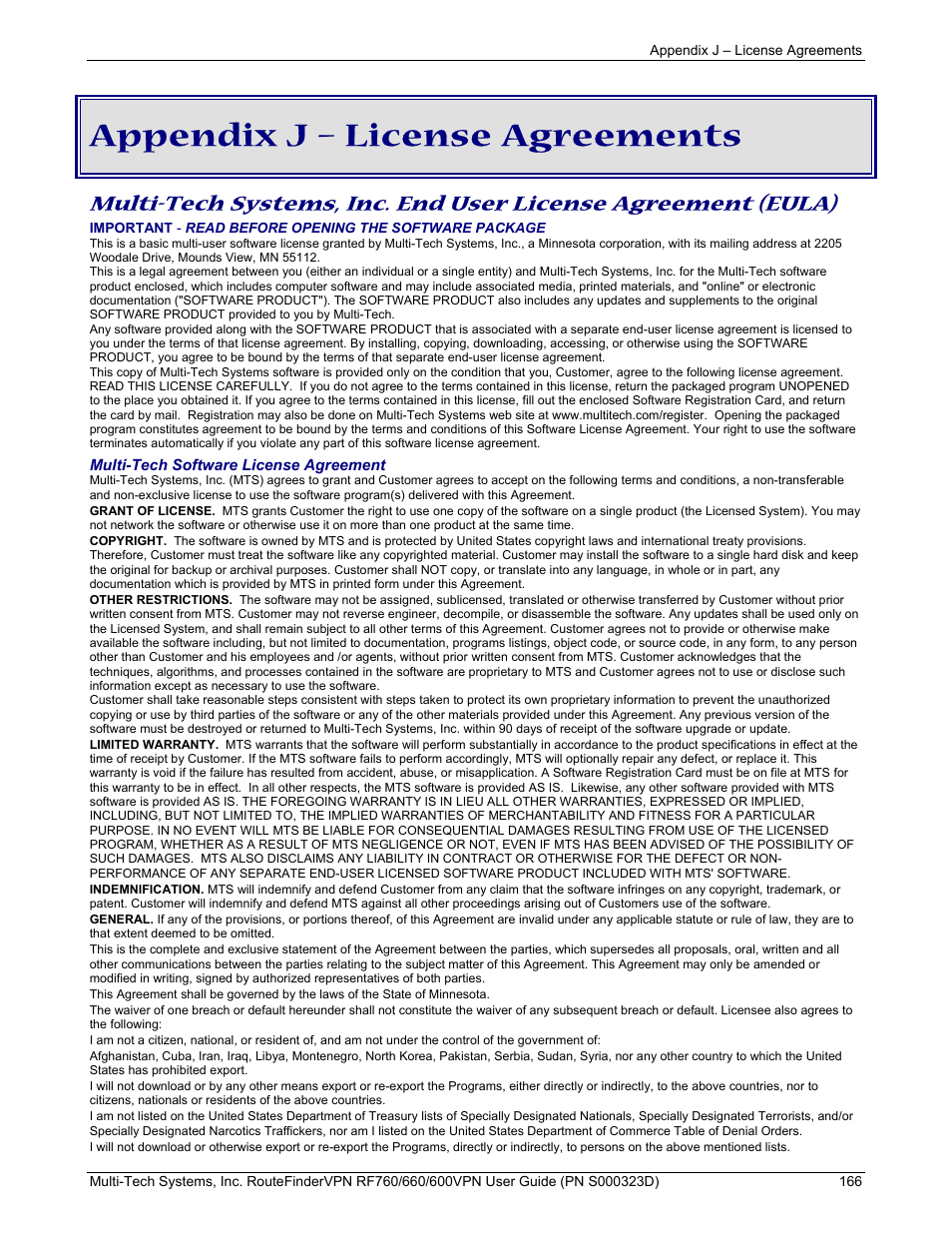 Appendix j – license agreements | Multi-Tech Systems RF660 User Manual | Page 166 / 189