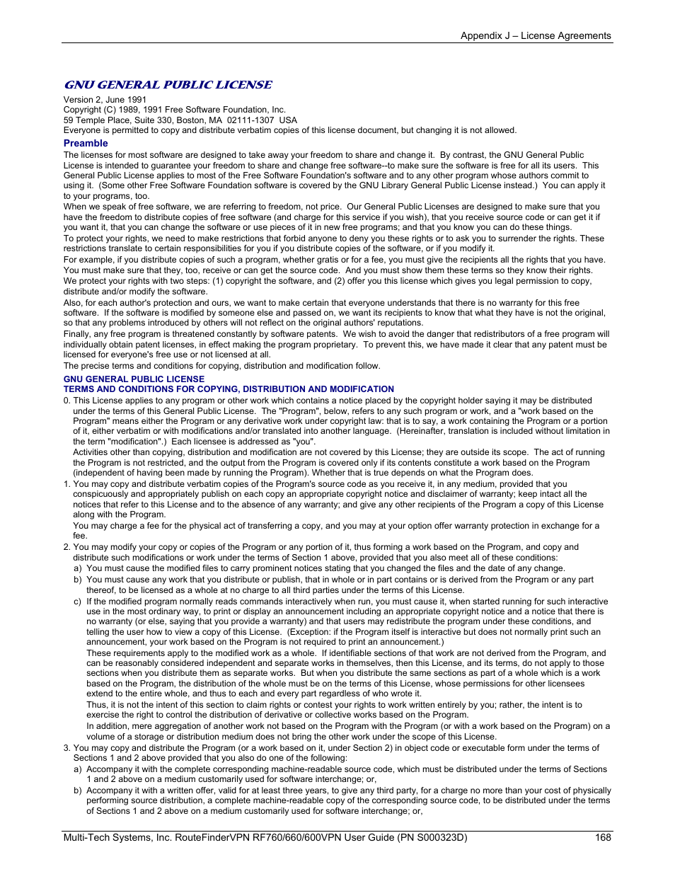Gnu general public license | Multi-Tech Systems RF660 User Manual | Page 168 / 189