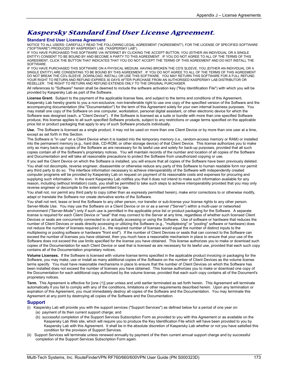 Kaspersky standard end user license agreement | Multi-Tech Systems RF660 User Manual | Page 173 / 189