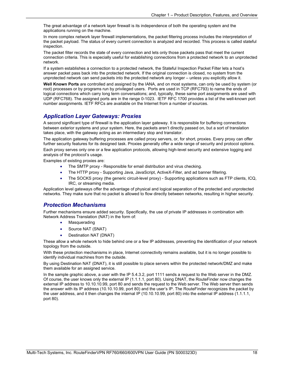 Application layer gateways: proxies, Protection mechanisms | Multi-Tech Systems RF660 User Manual | Page 18 / 189