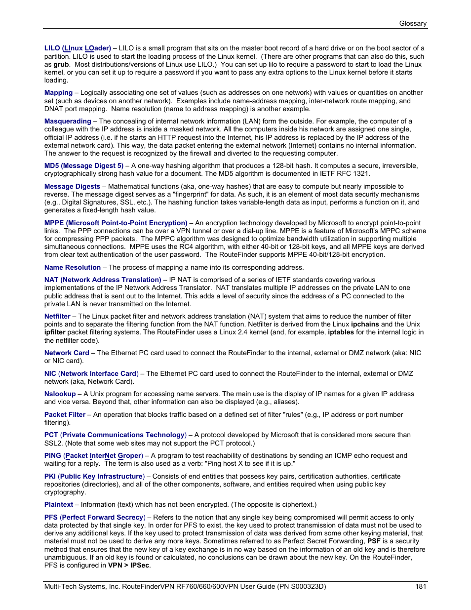 Multi-Tech Systems RF660 User Manual | Page 181 / 189