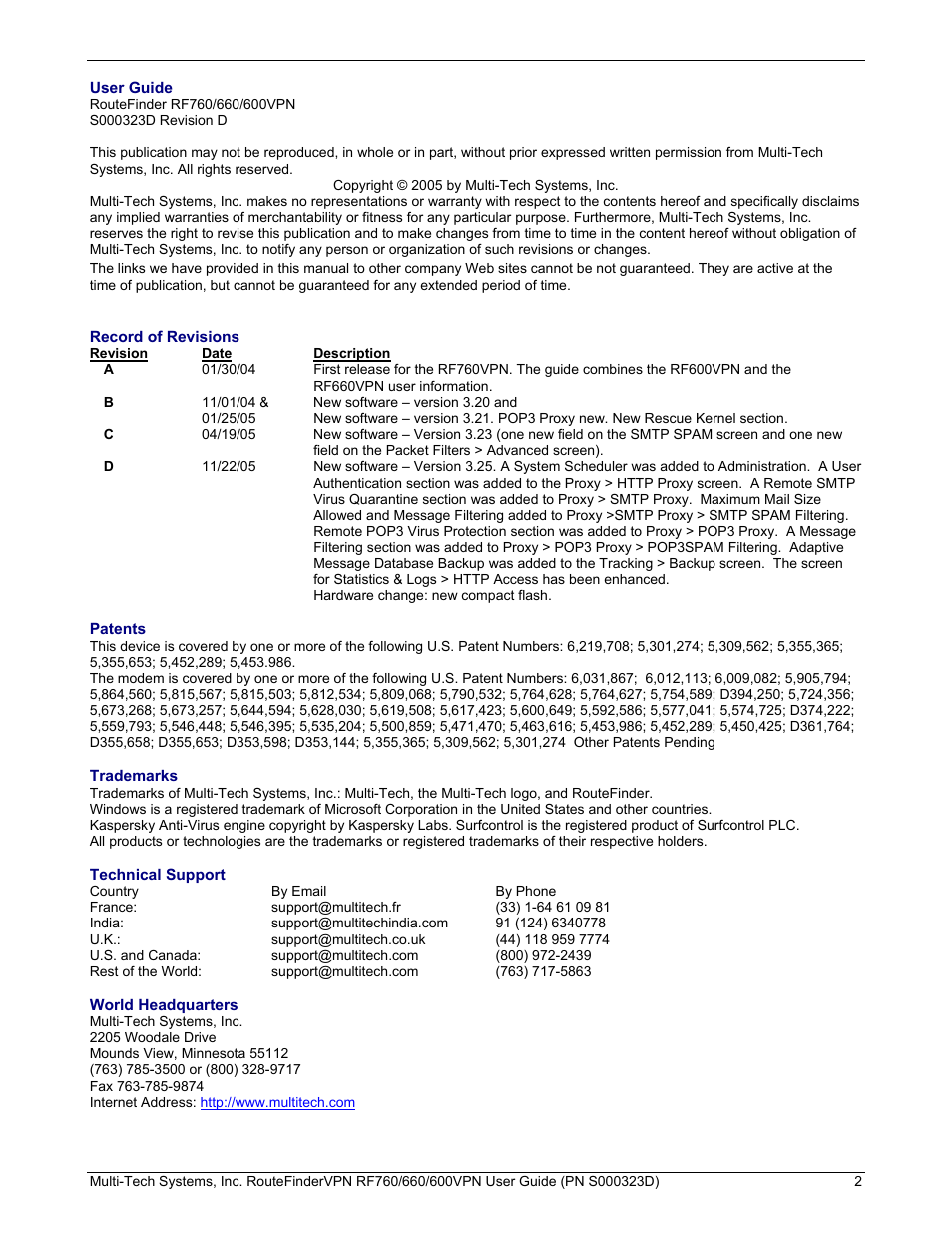 Multi-Tech Systems RF660 User Manual | Page 2 / 189