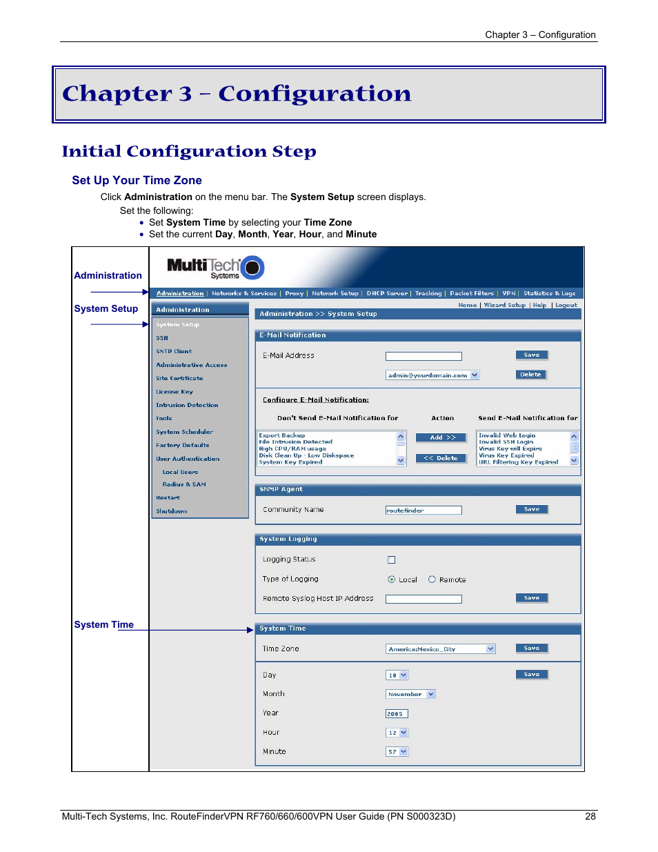 Chapter 3 – configuration, Initial configuration step | Multi-Tech Systems RF660 User Manual | Page 28 / 189